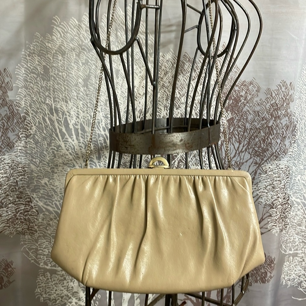 Vintage Mardane Leather Clutch Original Crossbody Chain Neutral Tan